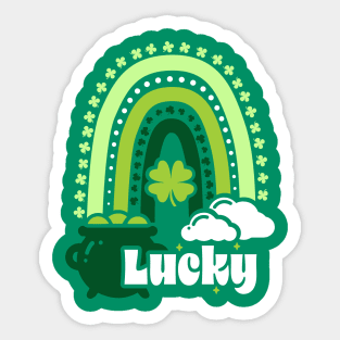 Vintage Lucky Clover Boho Rainbow Leading To A St Patrick's Leprechaun Pot Of Gold Sticker